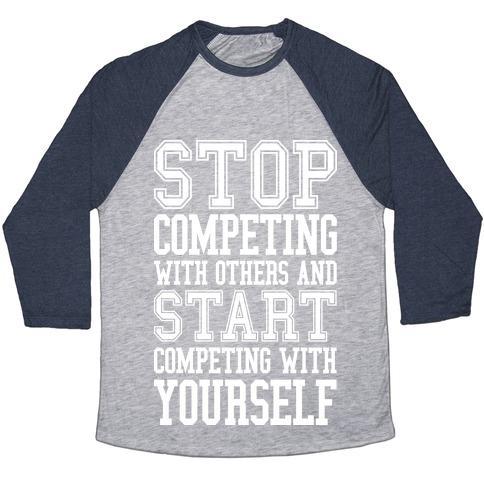 Virgin Teez  Baseball Tee Unisex Tri-Blend Baseball Tee / small / Athletic Gray / Navy COMPETE WITH YOURSELF UNISEX TRI-BLEND BASEBALL TEE