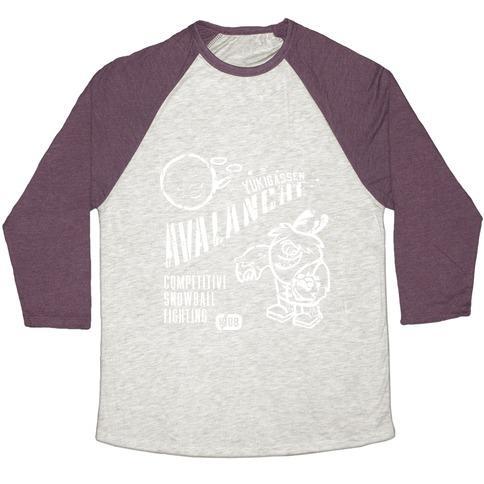 Virgin Teez  Baseball Tee Unisex Tri-Blend Baseball Tee / small / Oatmeal / Maroon COMPETITIVE SNOWBALL FIGHTING UNISEX TRI-BLEND BASEBALL TEE