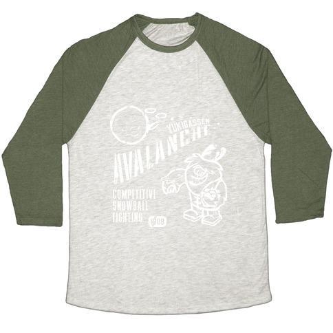 Virgin Teez  Baseball Tee Unisex Tri-Blend Baseball Tee / small / Oatmeal / Moss COMPETITIVE SNOWBALL FIGHTING UNISEX TRI-BLEND BASEBALL TEE
