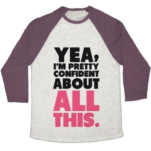 Virgin Teez  Baseball Tee Unisex Tri-Blend Baseball Tee / small / Oatmeal / Maroon CONFIDENT ABOUT ALL THIS UNISEX TRI-BLEND BASEBALL TEE