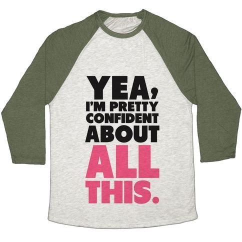 Virgin Teez  Baseball Tee Unisex Tri-Blend Baseball Tee / small / Oatmeal / Moss CONFIDENT ABOUT ALL THIS UNISEX TRI-BLEND BASEBALL TEE