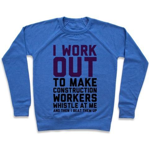 Virgin Teez  Pullover Crewneck Sweatshirt / x-small / Heathered Blue CONSTRUCTION WORKERS CREWNECK SWEATSHIRT