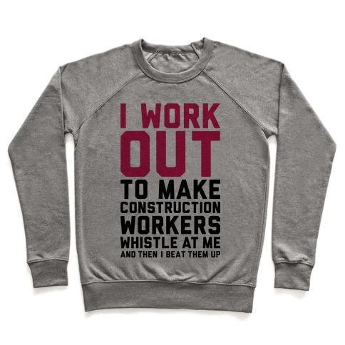 Virgin Teez  Pullover Crewneck Sweatshirt / x-small / Heathered Gray CONSTRUCTION WORKERS CREWNECK SWEATSHIRT