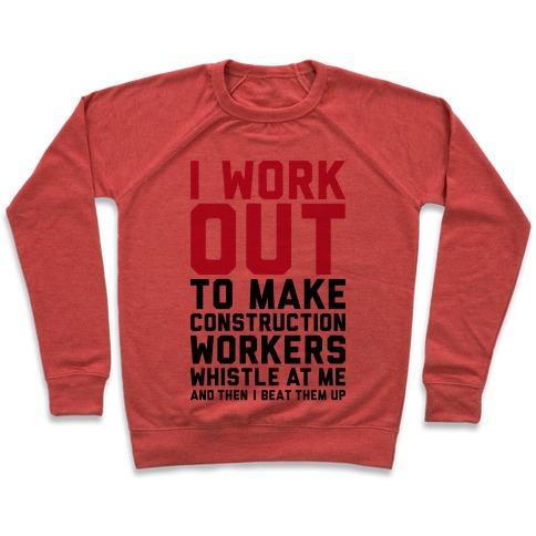 Virgin Teez  Pullover Crewneck Sweatshirt / x-small / Heathered Red CONSTRUCTION WORKERS CREWNECK SWEATSHIRT