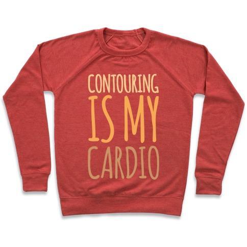 Virgin Teez  Pullover Crewneck Sweatshirt / x-small / Heathered Red CONTOURING IS MY CARDIO WHITE PRINT CREWNECK SWEATSHIRT