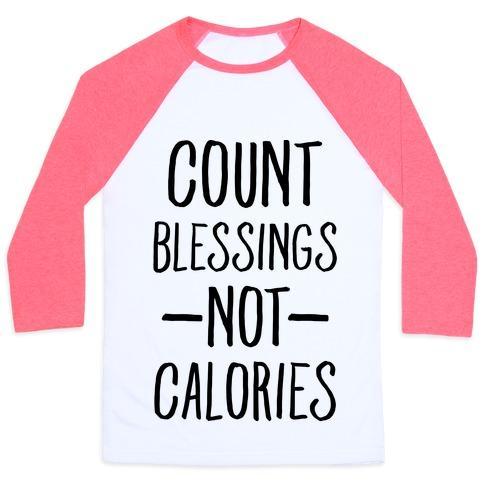 Virgin Teez  Baseball Tee Unisex Classic Baseball Tee / x-small / White/Neon Pink COUNT BLESSINGS NOT CALORIES UNISEX CLASSIC BASEBALL TEE