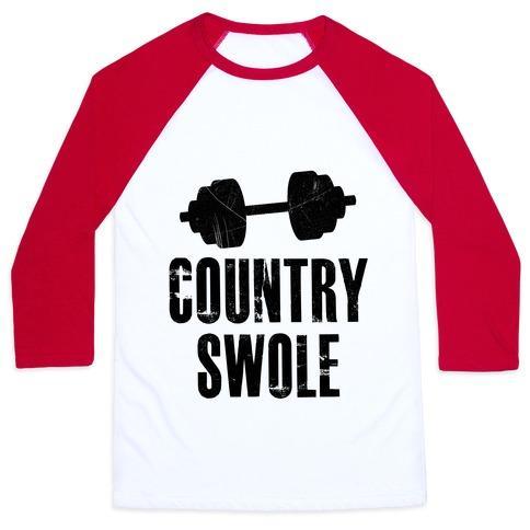 Virgin Teez  Baseball Tee Unisex Classic Baseball Tee / x-small / White/Red COUNTRY SWOLE UNISEX CLASSIC BASEBALL TEE