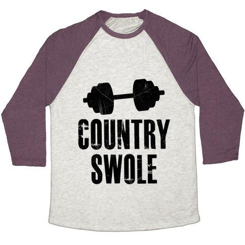 Virgin Teez  Baseball Tee Unisex Tri-Blend Baseball Tee / small / Oatmeal / Maroon COUNTRY SWOLE UNISEX TRI-BLEND BASEBALL TEE