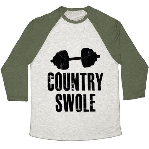 Virgin Teez  Baseball Tee Unisex Tri-Blend Baseball Tee / small / Oatmeal / Moss COUNTRY SWOLE UNISEX TRI-BLEND BASEBALL TEE