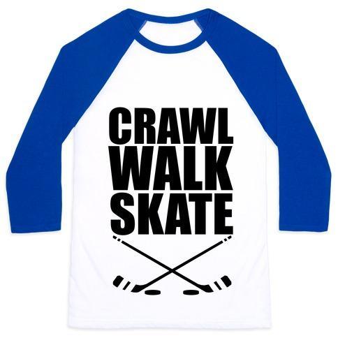 Virgin Teez  Baseball Tee Unisex Classic Baseball Tee / x-small / White/Blue CRAWL WALK SKATE UNISEX CLASSIC BASEBALL TEE