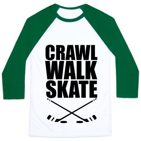 Virgin Teez  Baseball Tee Unisex Classic Baseball Tee / x-small / White/Dark Green CRAWL WALK SKATE UNISEX CLASSIC BASEBALL TEE