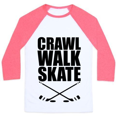 Virgin Teez  Baseball Tee Unisex Classic Baseball Tee / x-small / White/Neon Pink CRAWL WALK SKATE UNISEX CLASSIC BASEBALL TEE