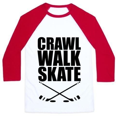 Virgin Teez  Baseball Tee Unisex Classic Baseball Tee / x-small / White/Red CRAWL WALK SKATE UNISEX CLASSIC BASEBALL TEE