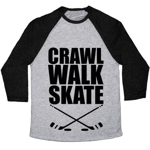 Virgin Teez  Baseball Tee Unisex Tri-Blend Baseball Tee / small / Athletic Gray / Black CRAWL WALK SKATE UNISEX TRI-BLEND BASEBALL TEE