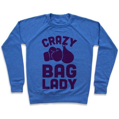Virgin Teez  Pullover Crewneck Sweatshirt / x-small / Heathered Blue CRAZY BAG LADY CREWNECK SWEATSHIRT