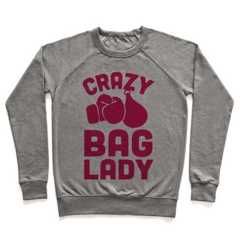 Virgin Teez  Pullover Crewneck Sweatshirt / x-small / Heathered Gray CRAZY BAG LADY CREWNECK SWEATSHIRT