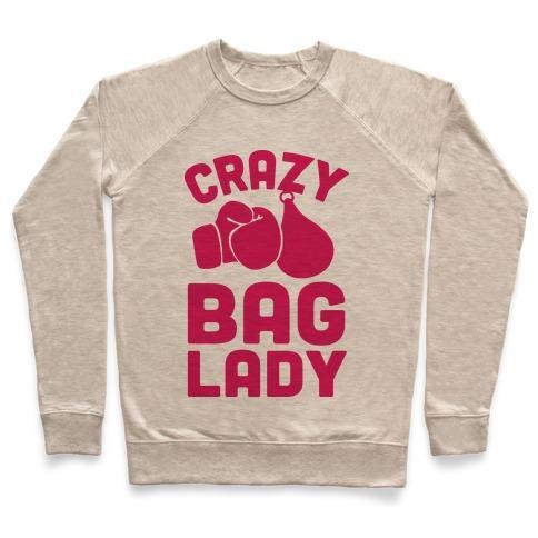 Virgin Teez  Pullover Crewneck Sweatshirt / x-small / Heathered Oatmeal CRAZY BAG LADY CREWNECK SWEATSHIRT