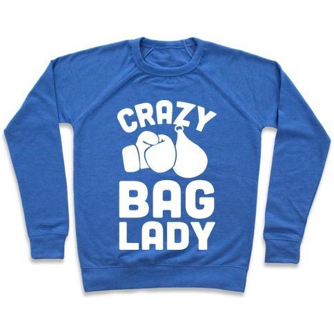 Virgin Teez  Pullover Crewneck Sweatshirt / x-small / Heathered Blue CRAZY BAG LADY CREWNECK SWEATSHIRT