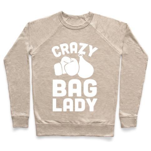 Virgin Teez  Pullover Crewneck Sweatshirt / x-small / Heathered Oatmeal CRAZY BAG LADY CREWNECK SWEATSHIRT