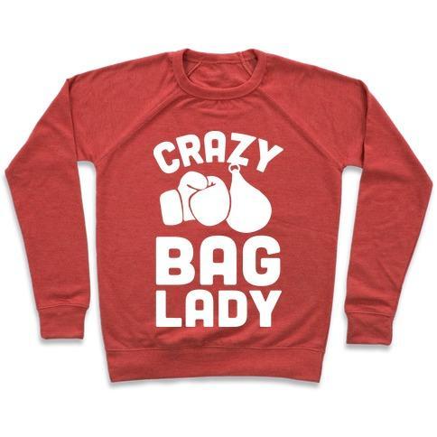 Virgin Teez  Pullover Crewneck Sweatshirt / x-small / Heathered Red CRAZY BAG LADY CREWNECK SWEATSHIRT