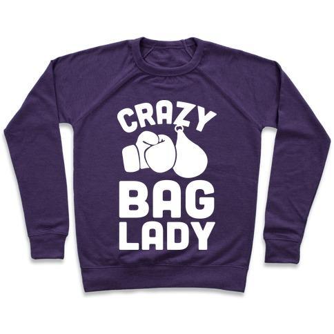 Virgin Teez  Pullover Crewneck Sweatshirt / x-small / Purple CRAZY BAG LADY CREWNECK SWEATSHIRT