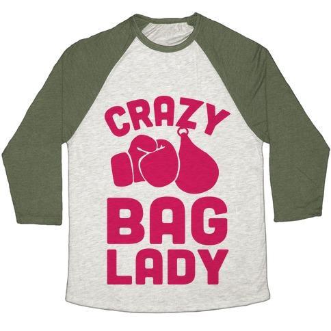 Virgin Teez  Baseball Tee Unisex Tri-Blend Baseball Tee / small / Oatmeal / Moss CRAZY BAG LADY UNISEX TRI-BLEND BASEBALL TEE