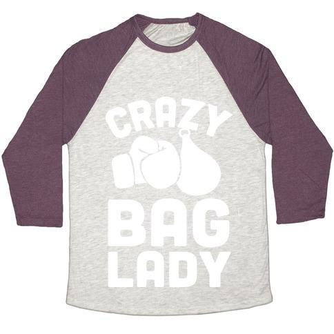 Virgin Teez  Baseball Tee Unisex Tri-Blend Baseball Tee / small / Oatmeal / Maroon CRAZY BAG LADY UNISEX TRI-BLEND BASEBALL TEE