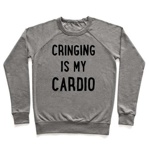 Virgin Teez  Pullover Crewneck Sweatshirt / x-small / Heathered Gray CRINGING IS MY CARDIO CREWNECK SWEATSHIRT