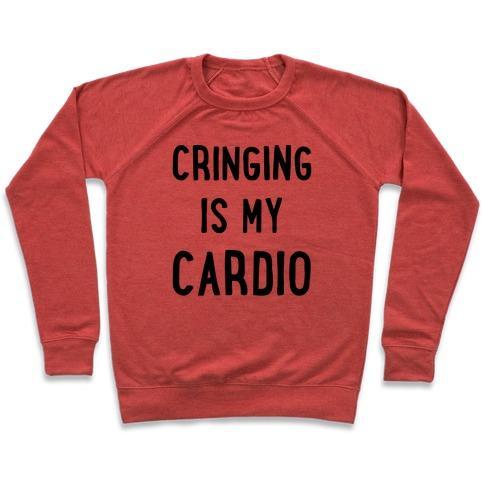 Virgin Teez  Pullover Crewneck Sweatshirt / x-small / Heathered Red CRINGING IS MY CARDIO CREWNECK SWEATSHIRT