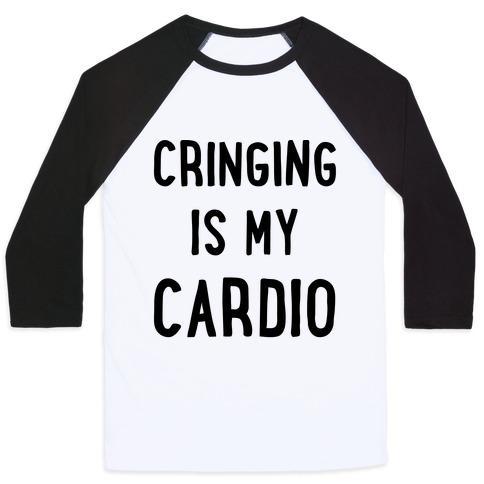 Virgin Teez  Baseball Tee Unisex Classic Baseball Tee / x-small / White/Black CRINGING IS MY CARDIO UNISEX CLASSIC BASEBALL TEE