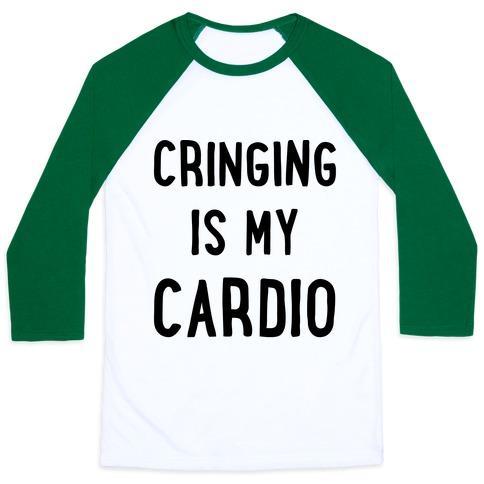 Virgin Teez  Baseball Tee Unisex Classic Baseball Tee / x-small / White/Dark Green CRINGING IS MY CARDIO UNISEX CLASSIC BASEBALL TEE