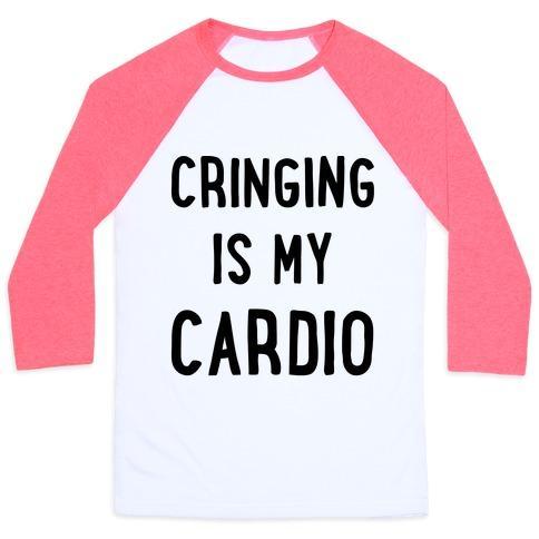 Virgin Teez  Baseball Tee Unisex Classic Baseball Tee / x-small / White/Neon Pink CRINGING IS MY CARDIO UNISEX CLASSIC BASEBALL TEE