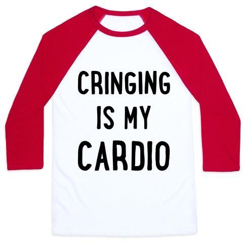 Virgin Teez  Baseball Tee Unisex Classic Baseball Tee / x-small / White/Red CRINGING IS MY CARDIO UNISEX CLASSIC BASEBALL TEE