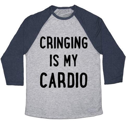 Virgin Teez  Baseball Tee Unisex Tri-Blend Baseball Tee / small / Athletic Gray / Navy CRINGING IS MY CARDIO UNISEX TRI-BLEND BASEBALL TEE