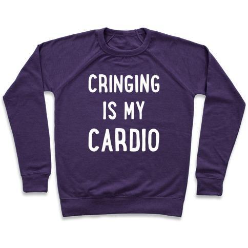 Virgin Teez  Pullover Crewneck Sweatshirt / x-small / Purple CRINGING IS MY CARDIO WHITE PRINT CREWNECK SWEATSHIRT