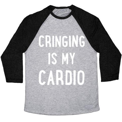 Virgin Teez  Baseball Tee Unisex Tri-Blend Baseball Tee / small / Athletic Gray / Black CRINGING IS MY CARDIO WHITE PRINT UNISEX TRI-BLEND BASEBALL TEE