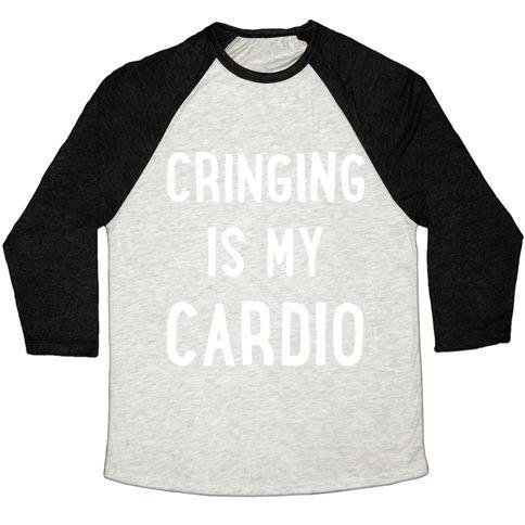 Virgin Teez  Baseball Tee Unisex Tri-Blend Baseball Tee / small / Oatmeal / Black CRINGING IS MY CARDIO WHITE PRINT UNISEX TRI-BLEND BASEBALL TEE