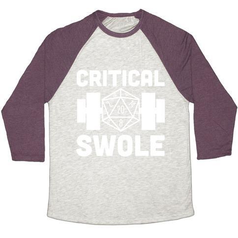 Virgin Teez  Baseball Tee Unisex Tri-Blend Baseball Tee / small / Oatmeal / Maroon CRITICAL SWOLE UNISEX TRI-BLEND BASEBALL TEE