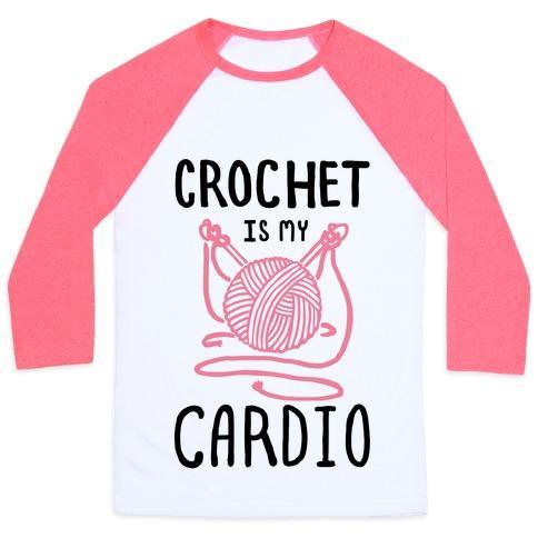 Virgin Teez  Baseball Tee Unisex Classic Baseball Tee / x-small / White/Neon Pink CROCHET IS MY CARDIO UNISEX CLASSIC BASEBALL TEE