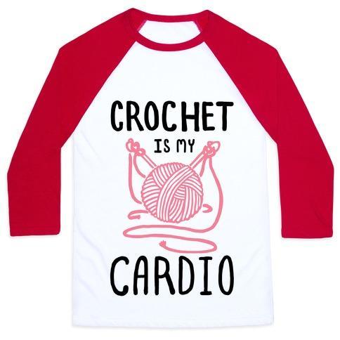 Virgin Teez  Baseball Tee Unisex Classic Baseball Tee / x-small / White/Red CROCHET IS MY CARDIO UNISEX CLASSIC BASEBALL TEE