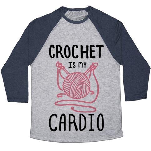 Virgin Teez  Baseball Tee Unisex Tri-Blend Baseball Tee / small / Athletic Gray / Navy CROCHET IS MY CARDIO UNISEX TRI-BLEND BASEBALL TEE
