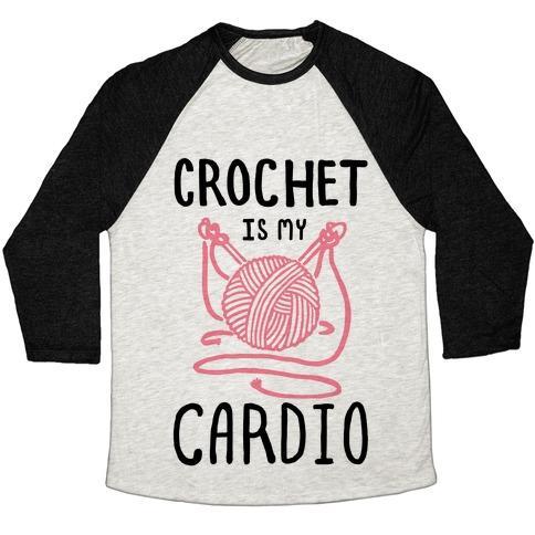 Virgin Teez  Baseball Tee Unisex Tri-Blend Baseball Tee / small / Oatmeal / Black CROCHET IS MY CARDIO UNISEX TRI-BLEND BASEBALL TEE