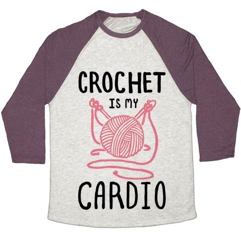Virgin Teez  Baseball Tee Unisex Tri-Blend Baseball Tee / small / Oatmeal / Maroon CROCHET IS MY CARDIO UNISEX TRI-BLEND BASEBALL TEE