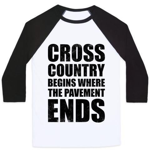 Virgin Teez  Baseball Tee Unisex Classic Baseball Tee / x-small / White/Black CROSS COUNTRY BEGINS WHERE THE PAVEMENT ENDS UNISEX CLASSIC BASEBALL TEE
