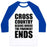 Virgin Teez  Baseball Tee Unisex Classic Baseball Tee / x-small / White/Blue CROSS COUNTRY BEGINS WHERE THE PAVEMENT ENDS UNISEX CLASSIC BASEBALL TEE
