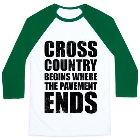 Virgin Teez  Baseball Tee Unisex Classic Baseball Tee / x-small / White/Dark Green CROSS COUNTRY BEGINS WHERE THE PAVEMENT ENDS UNISEX CLASSIC BASEBALL TEE