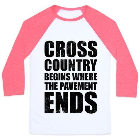 Virgin Teez  Baseball Tee Unisex Classic Baseball Tee / x-small / White/Neon Pink CROSS COUNTRY BEGINS WHERE THE PAVEMENT ENDS UNISEX CLASSIC BASEBALL TEE