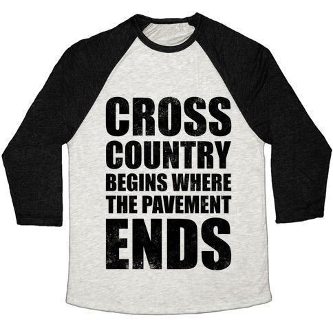 Virgin Teez  Baseball Tee Unisex Tri-Blend Baseball Tee / small / Oatmeal / Black CROSS COUNTRY BEGINS WHERE THE PAVEMENT ENDS UNISEX TRI-BLEND BASEBALL TEE