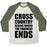 Virgin Teez  Baseball Tee Unisex Tri-Blend Baseball Tee / small / Oatmeal / Moss CROSS COUNTRY BEGINS WHERE THE PAVEMENT ENDS UNISEX TRI-BLEND BASEBALL TEE