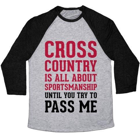 Virgin Teez  Baseball Tee Unisex Tri-Blend Baseball Tee / small / Athletic Gray / Black CROSS COUNTRY IS ALL ABOUT SPORTSMANSHIP UNISEX TRI-BLEND BASEBALL TEE